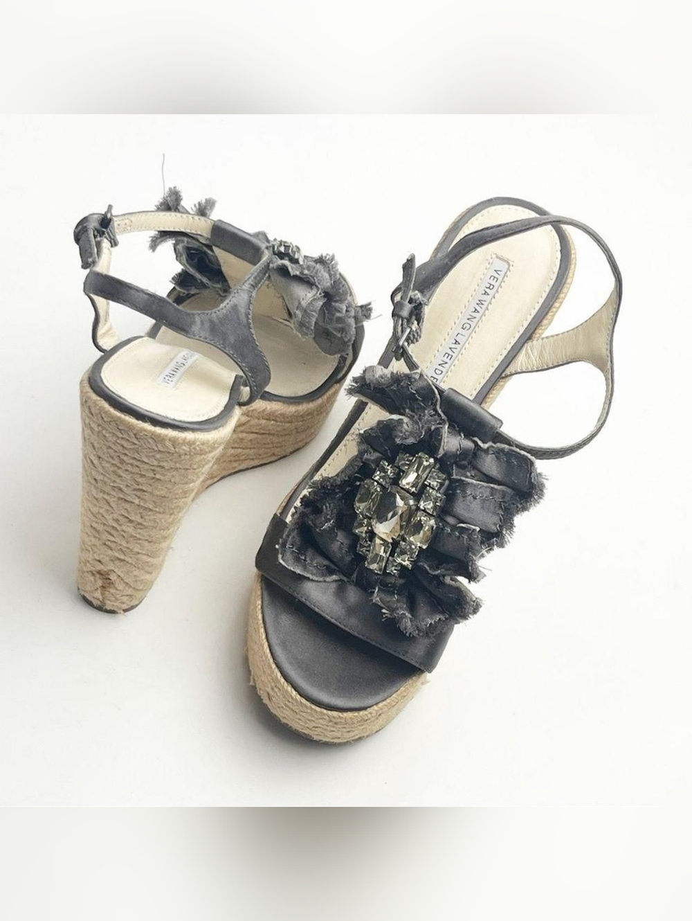 Vera Wang Lavender Embellished Ankle Straps Espadrille Platform Wedge Sandals